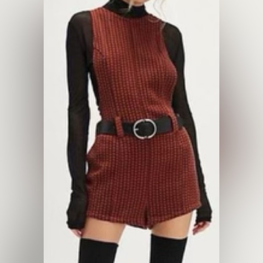 Free People Mod Mini Chic Red and Black Romper (Belt not included)